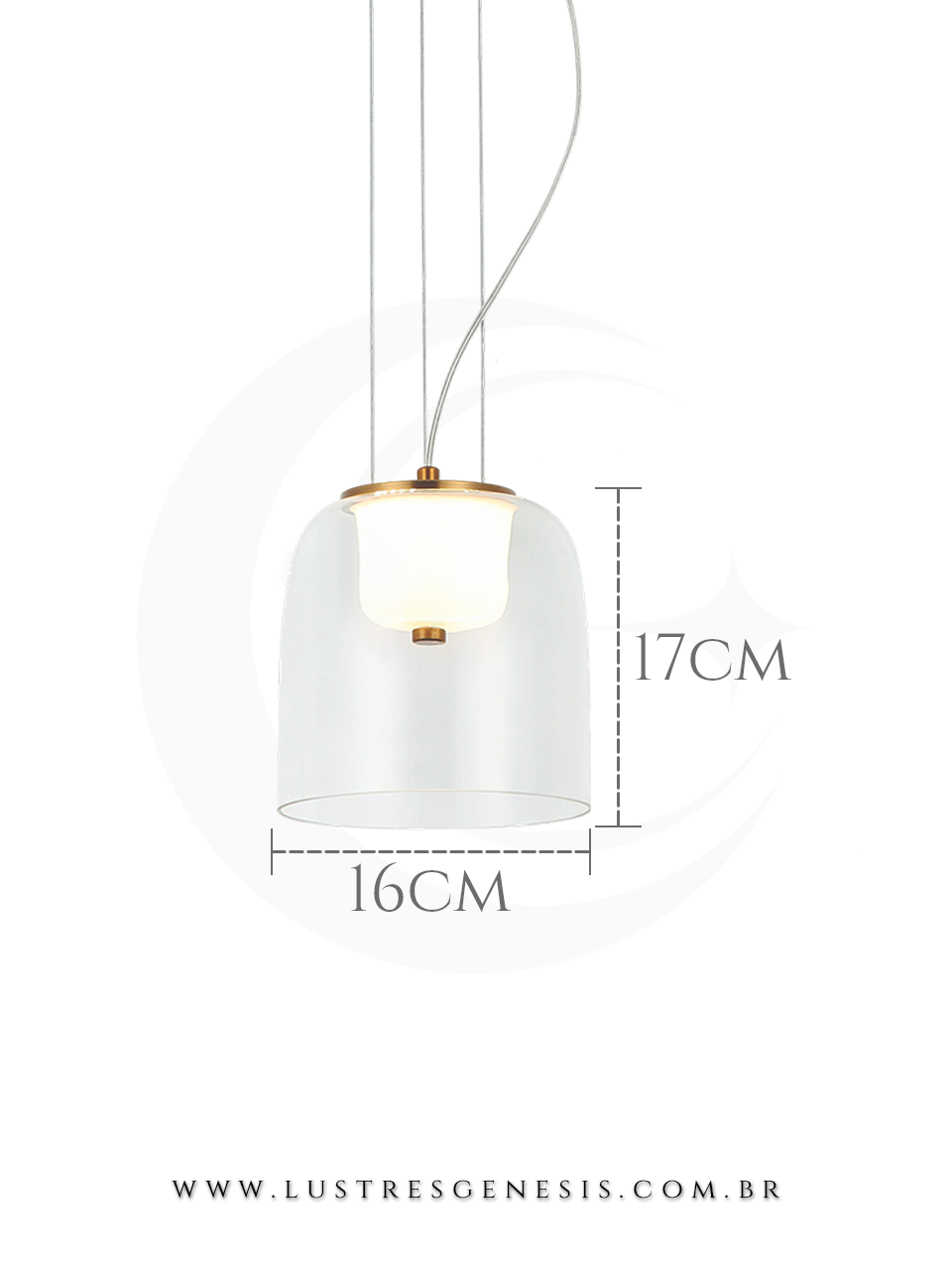 Pendente LED Moderno Metal Bronze Vidro Transparente 7W DCD04067 16x17cm, Bancada Area Gourmet, Lavabo, Cabeceira de Cama, Banheiro